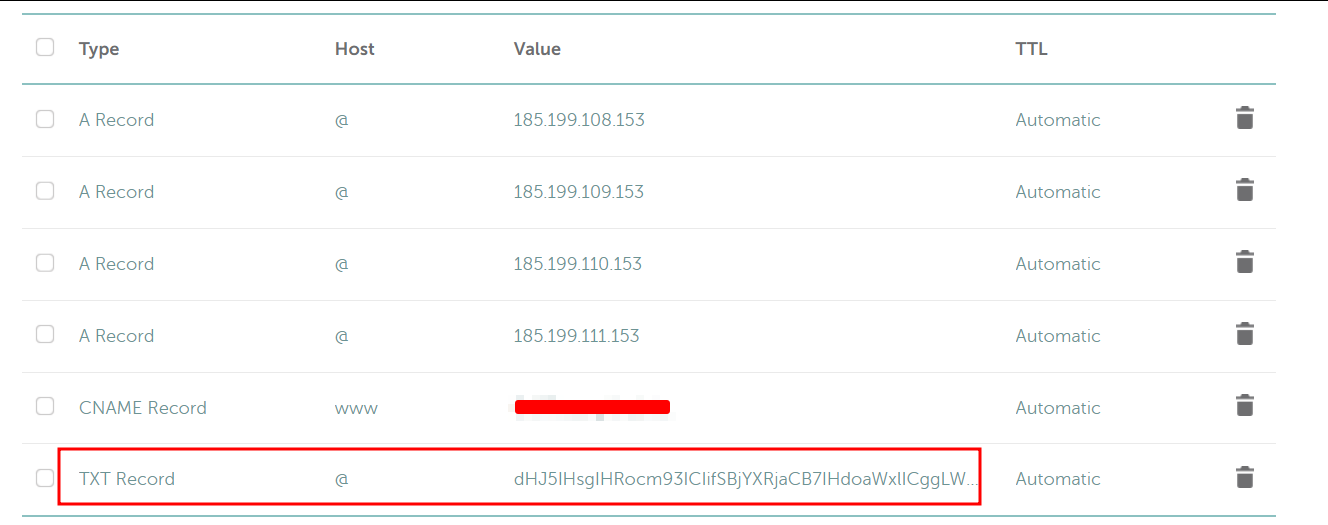 TXT record screenshot